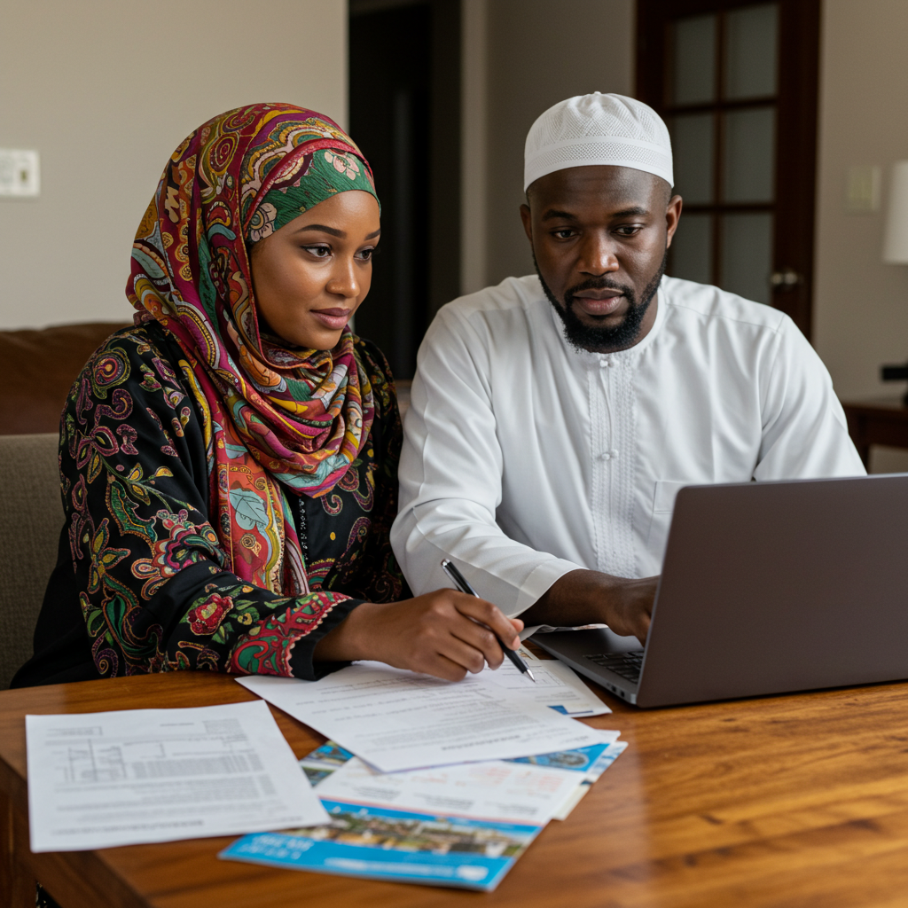Couple planning their travel finances